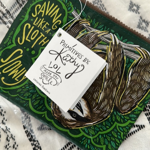 Primitives by Kathy Small zip Wallet Coin Purse “Saving Like a Sloth SLOWLY” - Picture 5 of 7